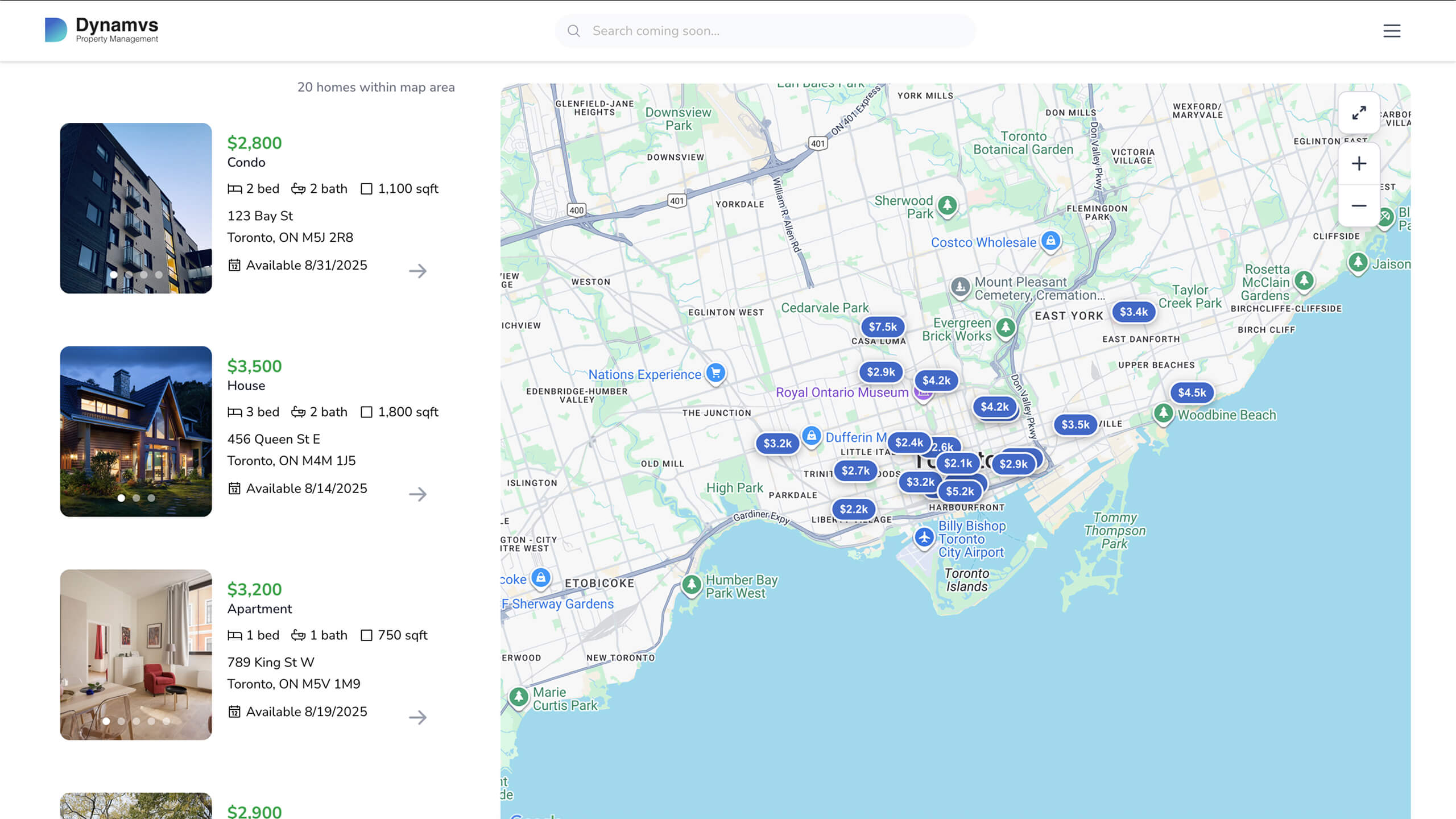 Listings desktop interface